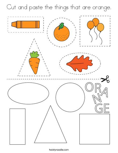 Cut and paste the things that are orange coloring page