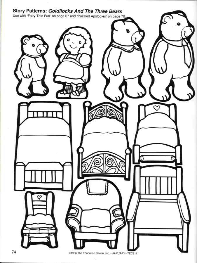 Color goldilocks and the three bears worksheets