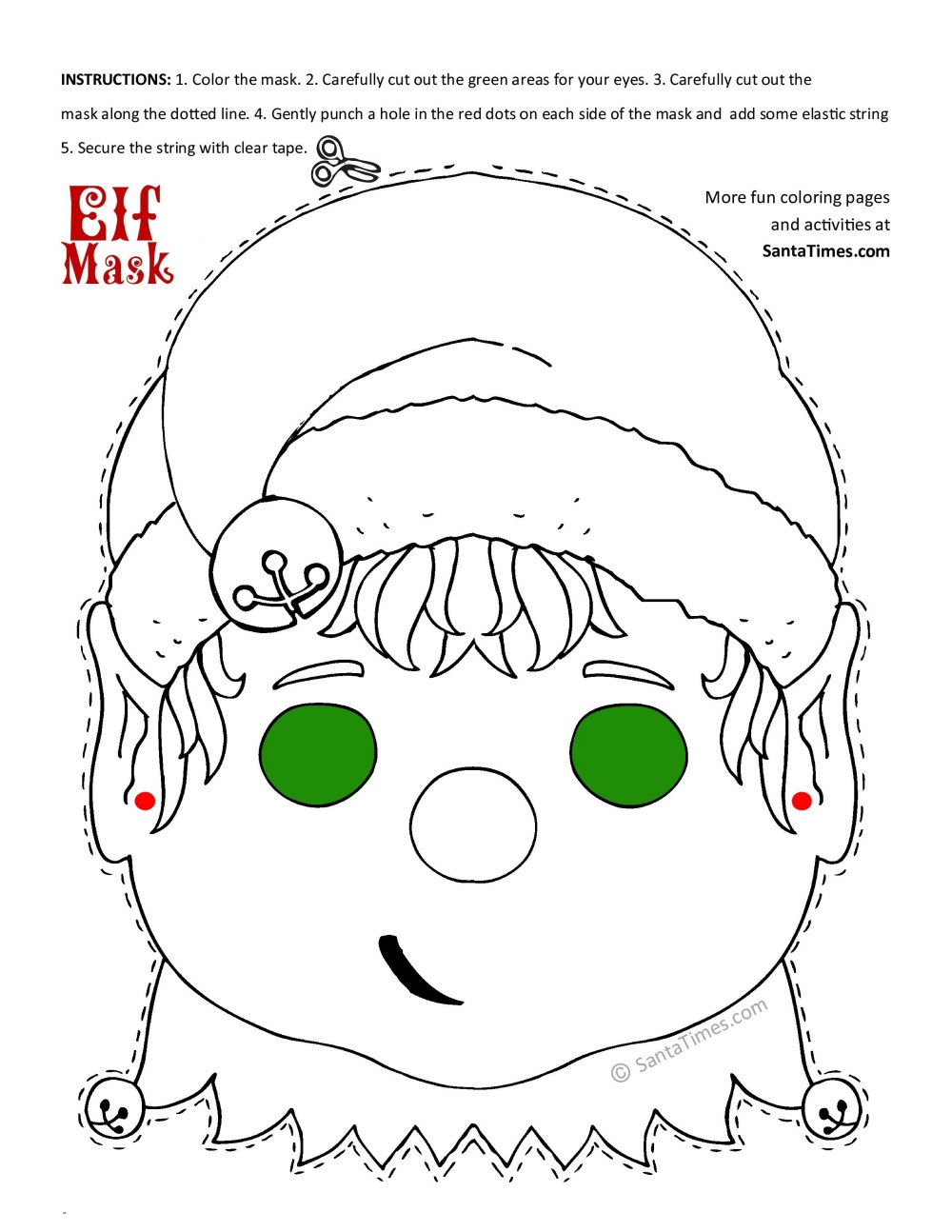 Christmas elf mask free printable coloring page