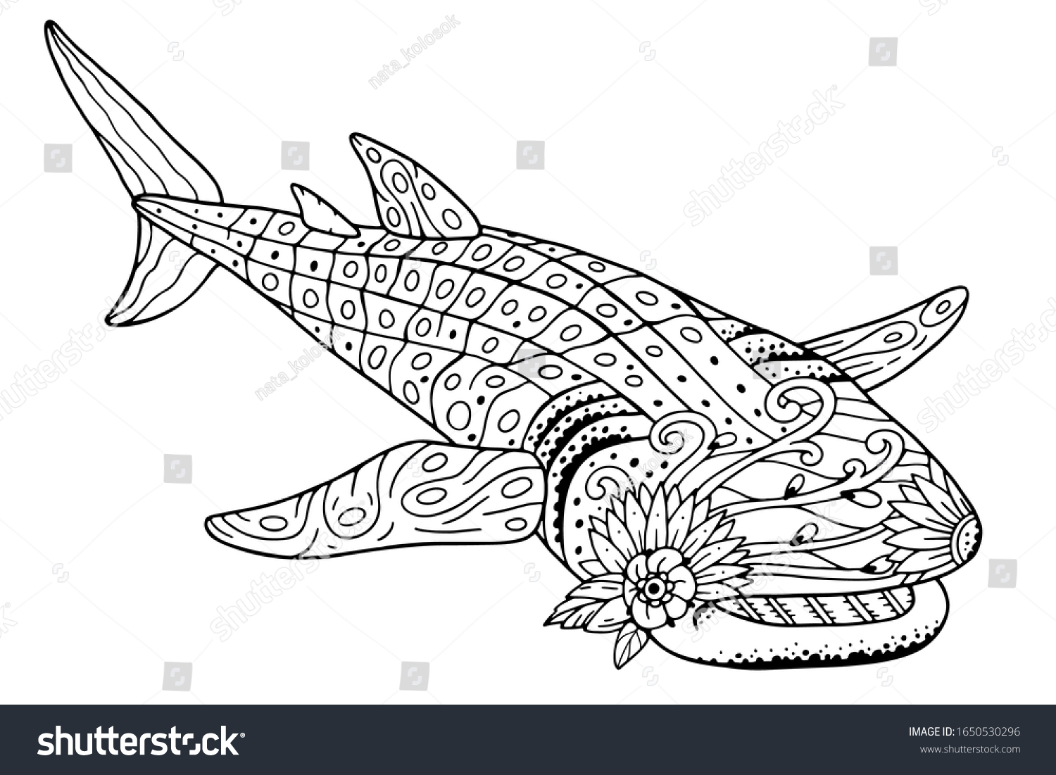 Antistress whale shark coloring book beautiful stock vector royalty free
