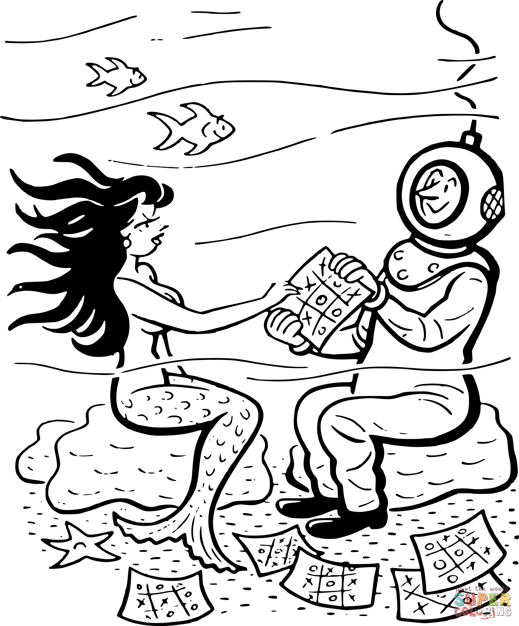 Vintage underwater tic tac toe coloring page free printable coloring pages