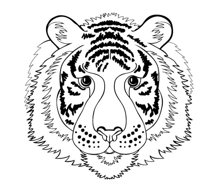 Stylized tiger head black and white page for coloring book pattern for modern print embroidery henna mehndi tattoo and decoration hand