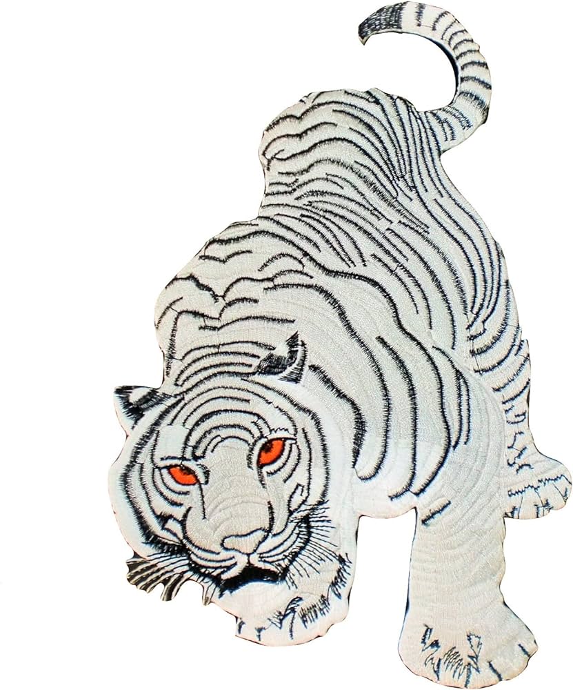 Patch portal white tiger inches biker motorcycle animal year wildlife siberian predator embroidered iron on trendy embroidery bengal appliques for shirts jeans jackets backpacks luggage model