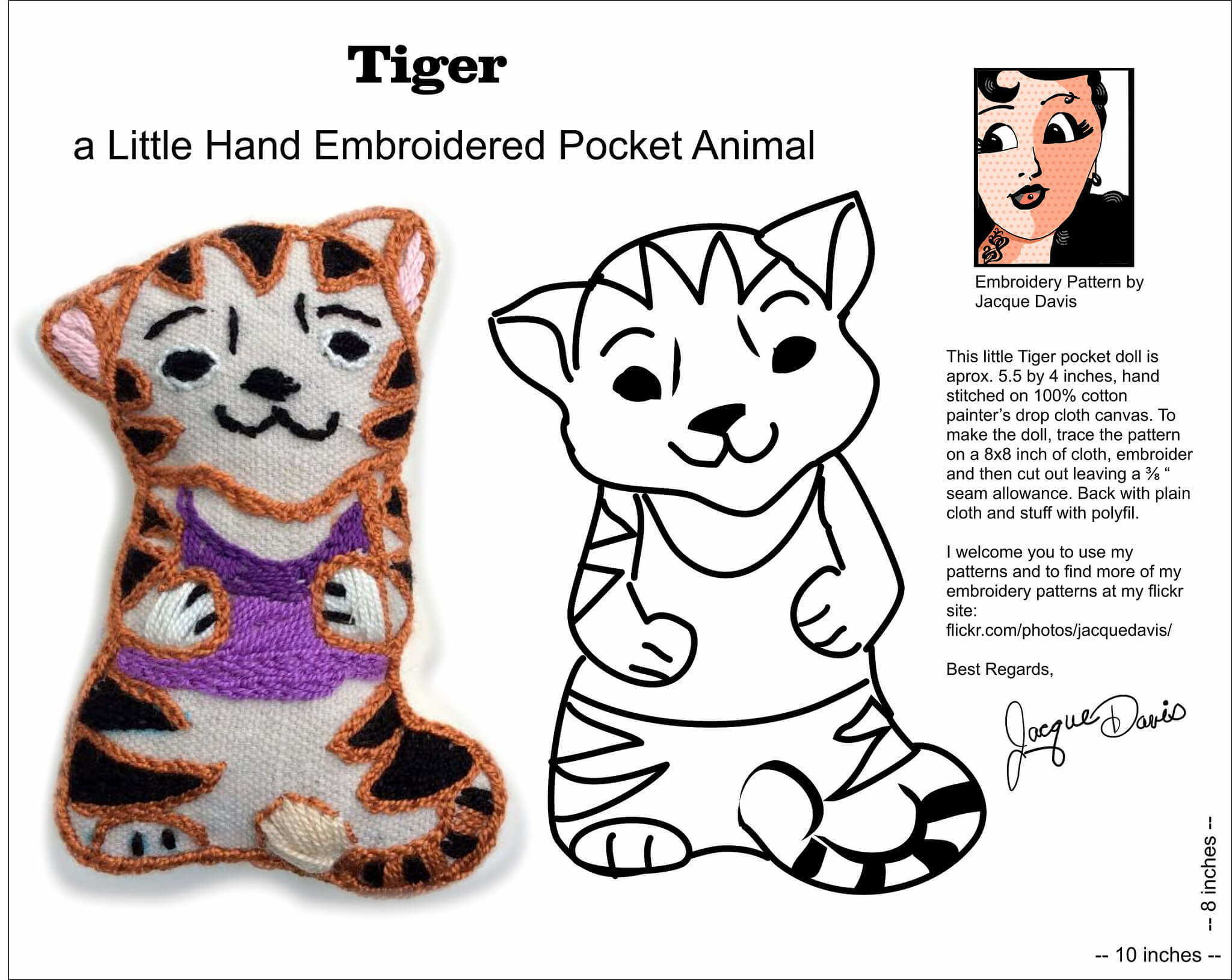 Tiger embroidery pattern free printable papercraft templates