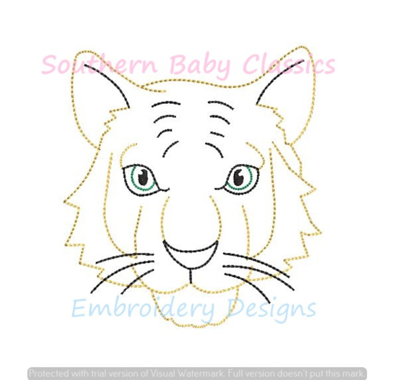 Tiger boy face mascot vintage stitch machine embroidery design football zoo kingdom