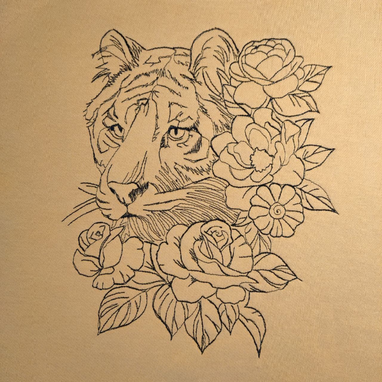 Tiger with flowers machine embroidery design