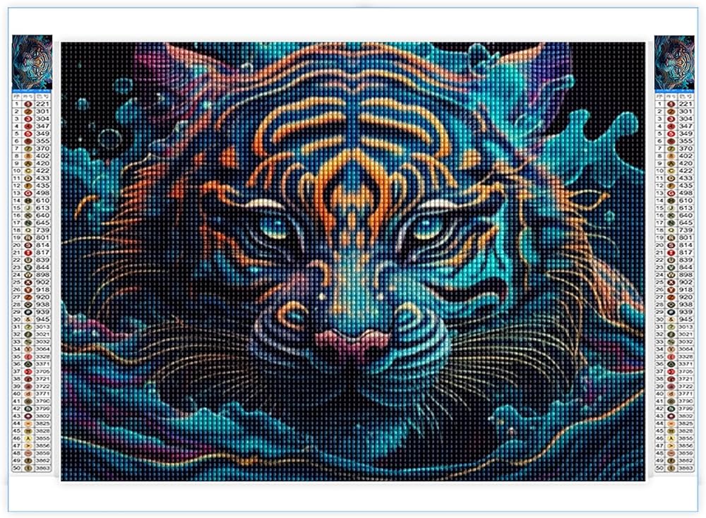 Blue tiger animal diamond painting kits for adultsd diy round full drill cross stitch crystal rhinestone embroidery paintings arts crafts inch