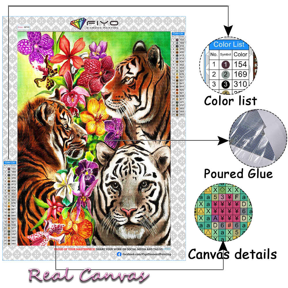Diamond painting animal tiger full diamond embroidery kit animal moaic flower cro titch picture of rhinetone home decor