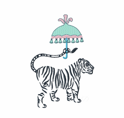 Chinoiserie chic tiger with umbrella embroidery design â herrington design