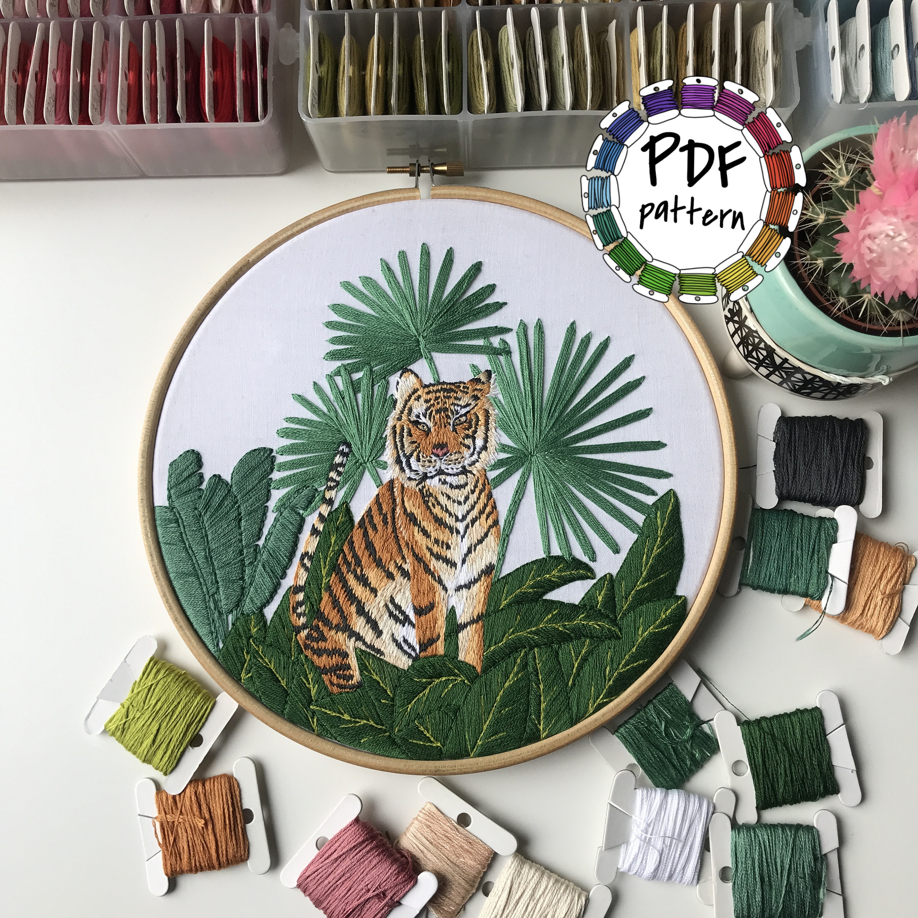 Buy tiger in the jungle hand embroidery pattern pdf diy embroidery hoop art hand embroidery wall decor housewarming gift stitch guide online in india
