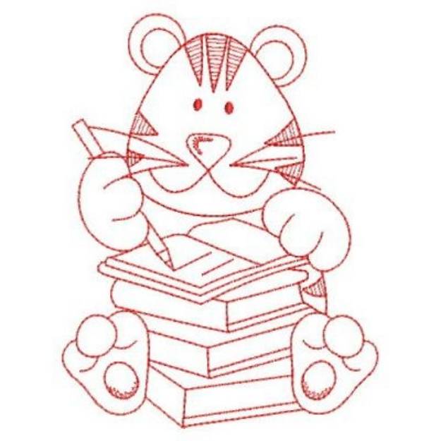 Redwork school tiger studying machine embroidery design embroidery library at