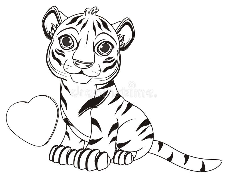 Coloring tiger with heart stock illustration illustration of character