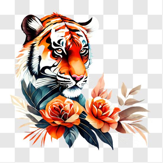 Download fierce tiger with sharp teeth and bright eyes png online