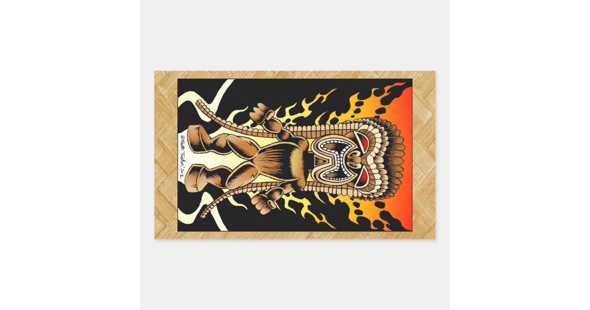 Ku hawaiian tiki god rectangular sticker