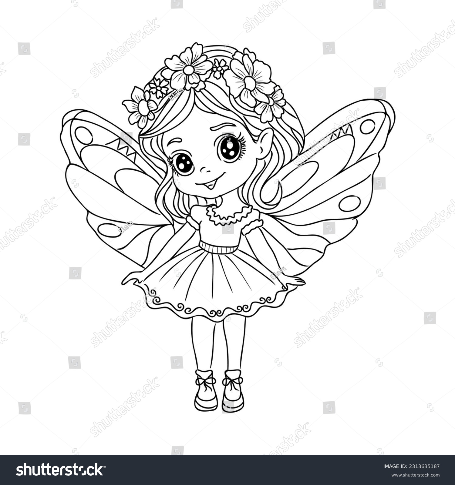 Beautiful princess fairy tinkerbell buttlerfly coloring stock vector royalty free