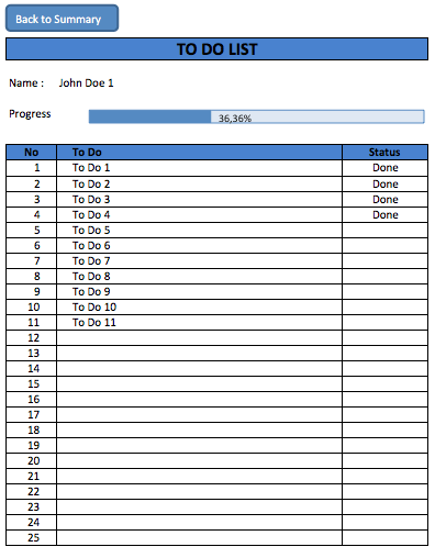 Team to do list template with progress bar the spreadsheet page