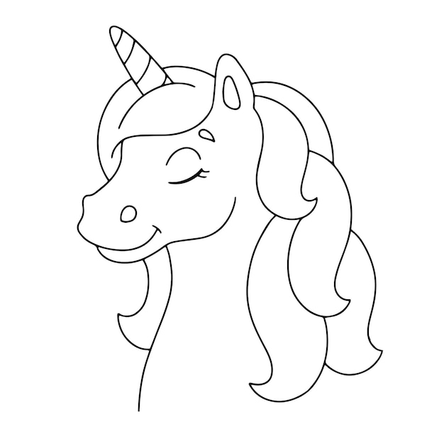 Premium vector magic unicorn head fairy horse coloring page for kids digital stamp cartoon style character