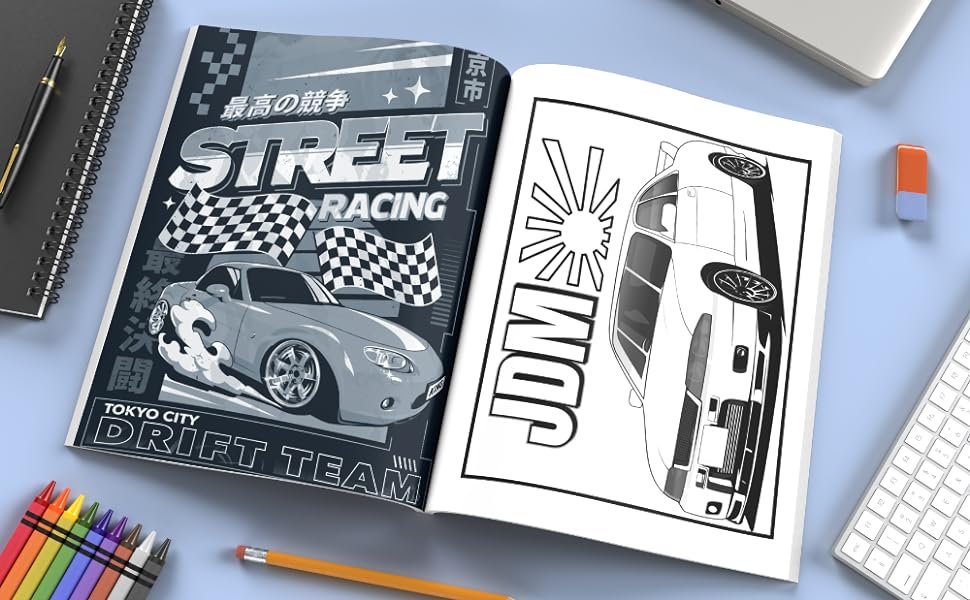 Jdm coloring book japanese cars coloring book for adults and kids with high quality model designs books publishing flatline books