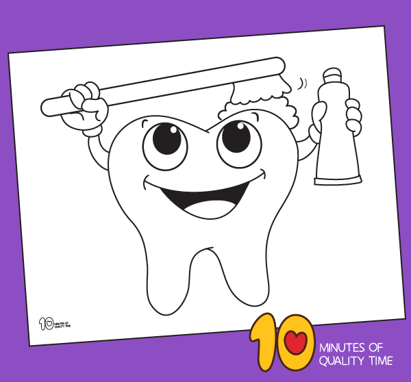Tooth brushing coloring page â minutes of quality time