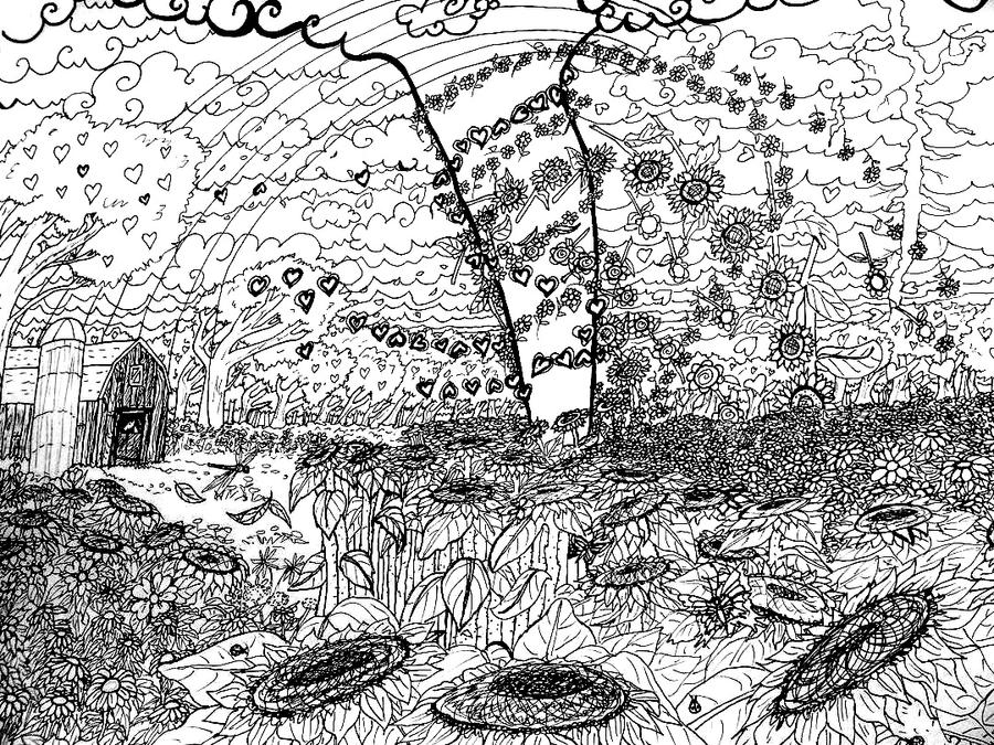 Tornado in flower field coloring page by melanie on