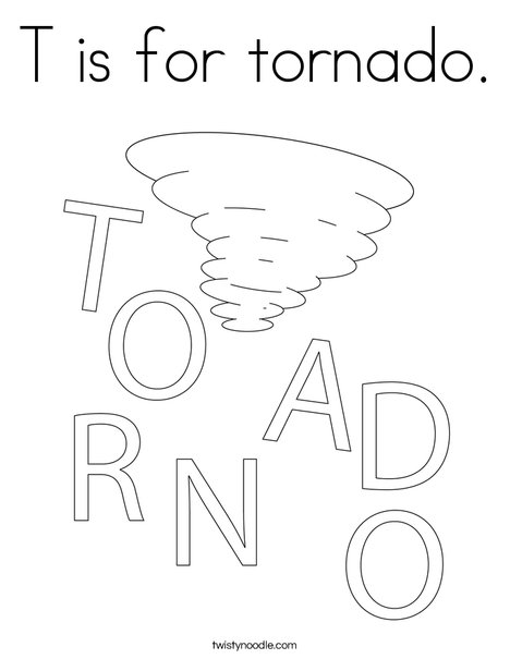 T is for tornado coloring page