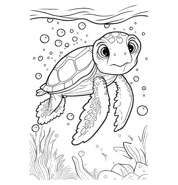 Pãgina para colorear de tortuga bebã ilustraciãn en blanco y negro pãgina para colorear de tortuga bebã vectorial vector premium