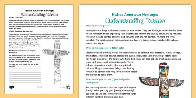 Native american heritage understanding totems activity for rd