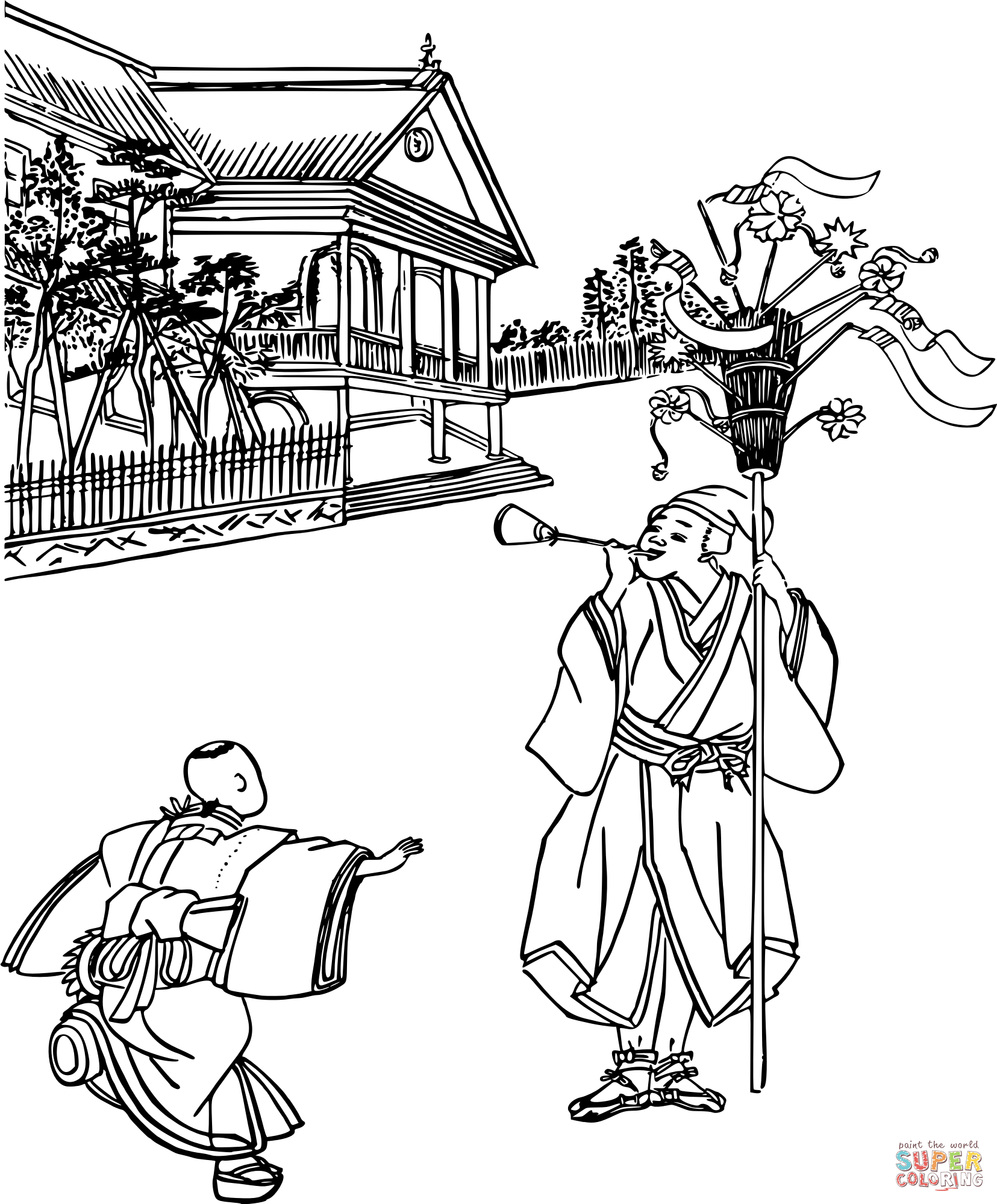 Vintage japanese travelling toy seller coloring page free printable coloring pages