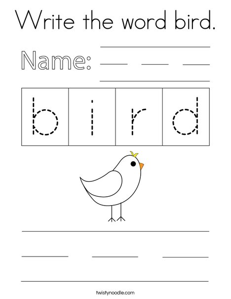 Write the word bird coloring page