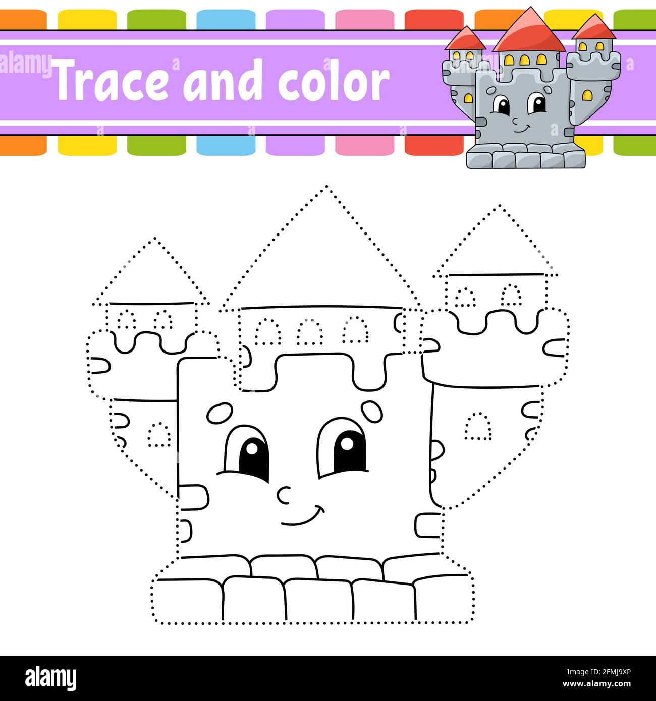 Trace and color coloring page for kids handwriting practice education developing worksheet activity page game for toddlers isolated vector illus stock vector image art
