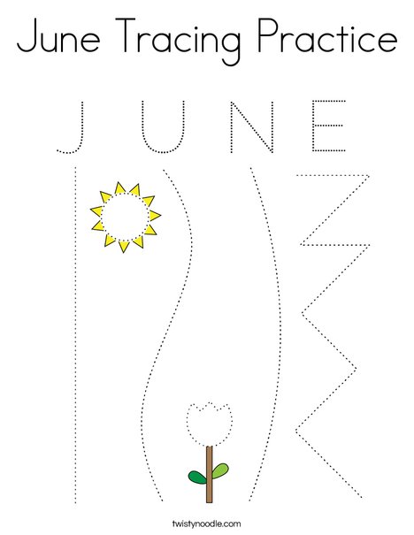 June tracing practice coloring page