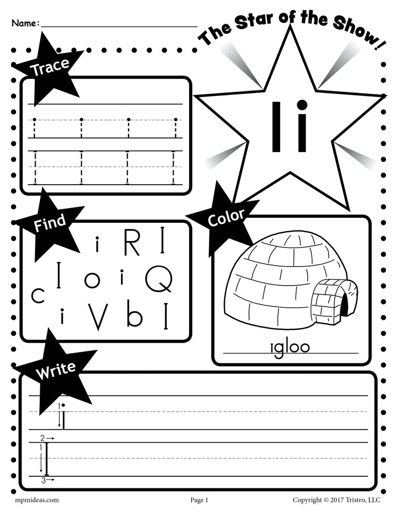Letter i worksheet tracing coloring writing more â