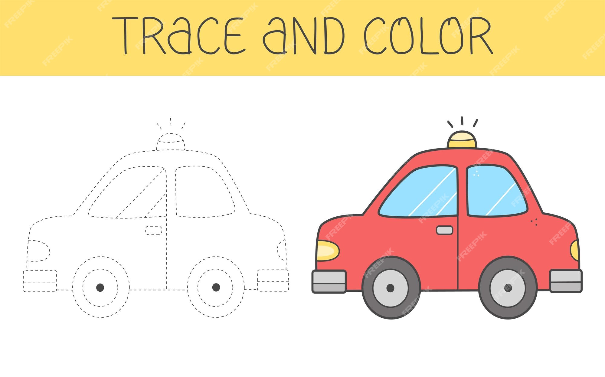 Premium vector trace and colour coloring book with car for kids coloring page with a cute cartoon car