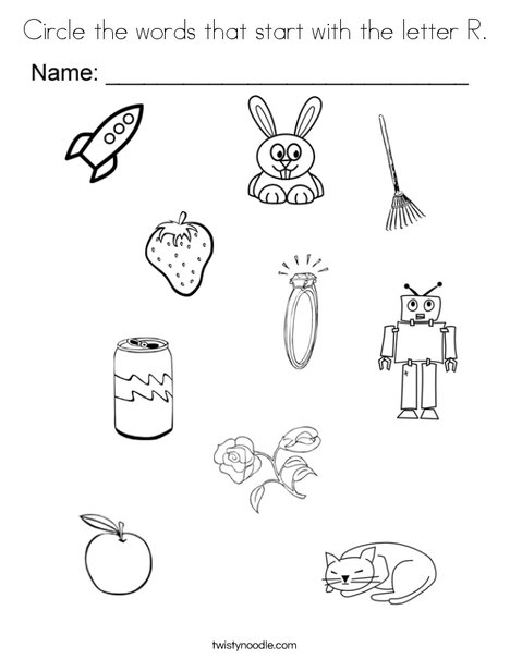 Circle the words that start with the letter r coloring page