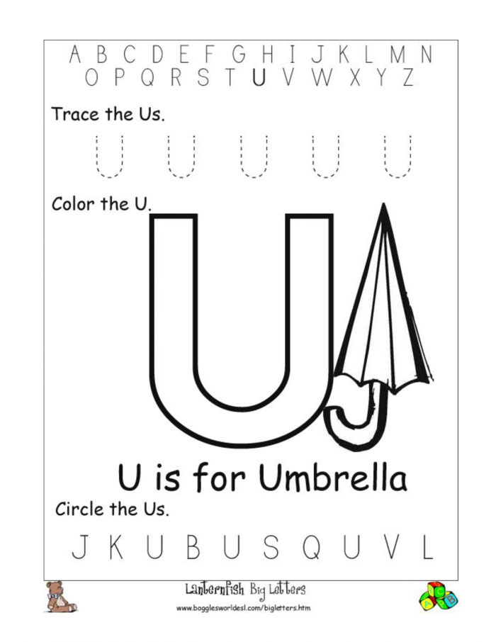 Letter u coloring page worksheets