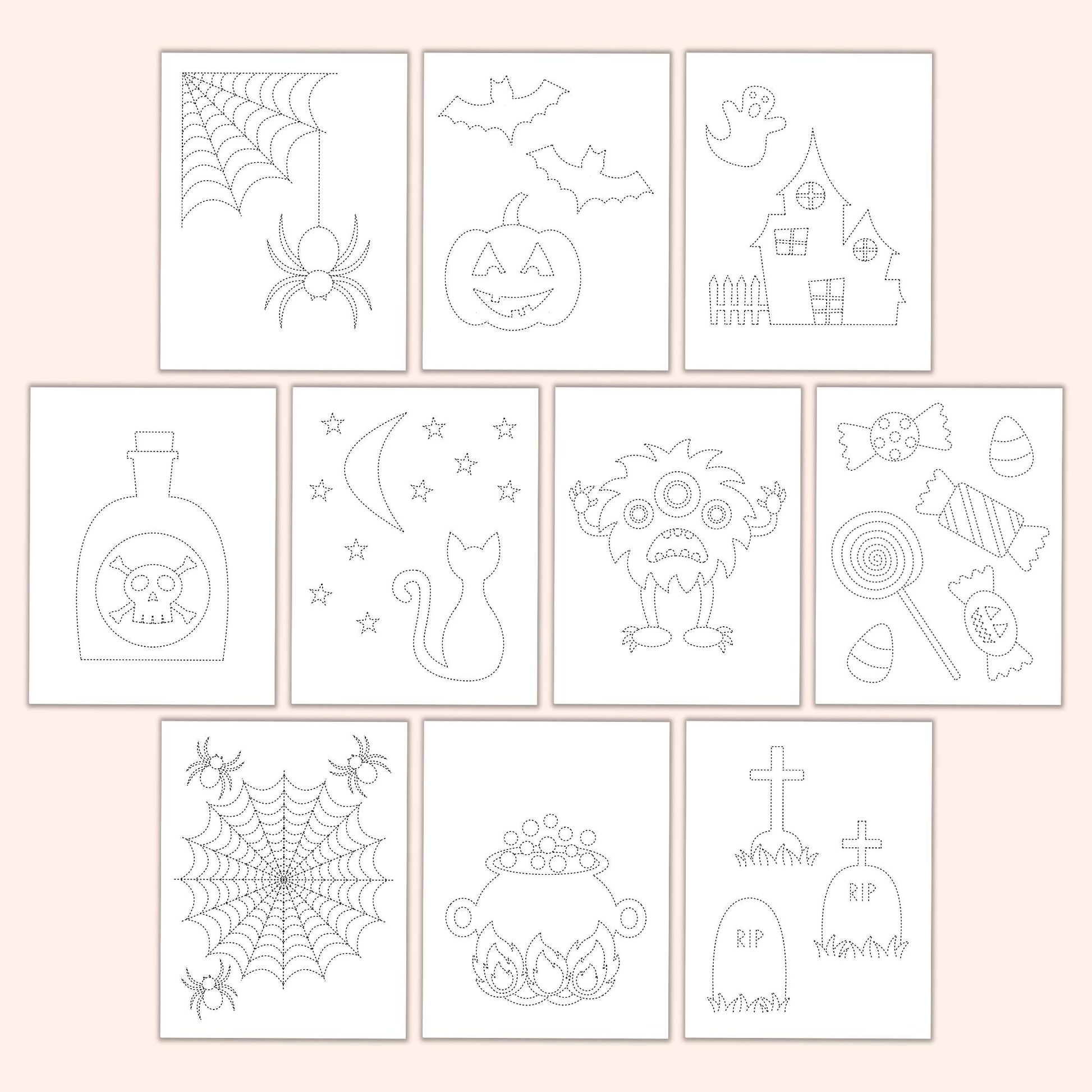 Halloween trace colour sheets â printables by the craft