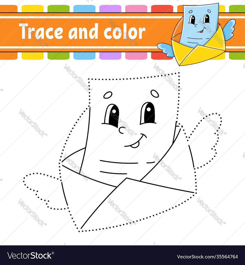 Trace and color coloring page for kids royalty free vector