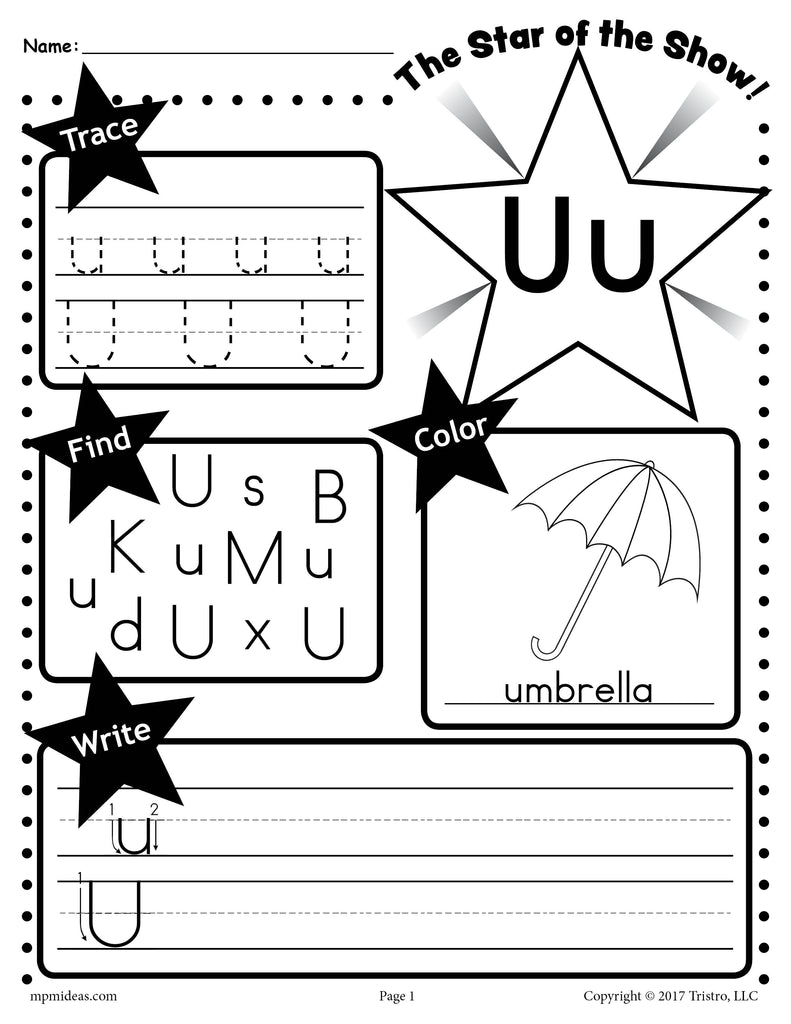 Letter u worksheet tracing coloring writing more â