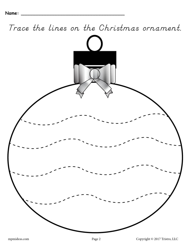 Printable christmas ornament line tracing worksheets â