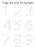 Trace and color the numbers coloring page