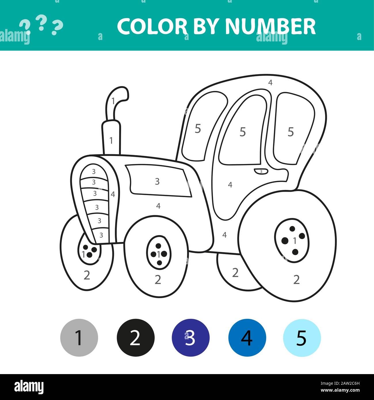Vector illustration of coloring book tractor transport lessons for children drawing coloring by numbers stock vector image art