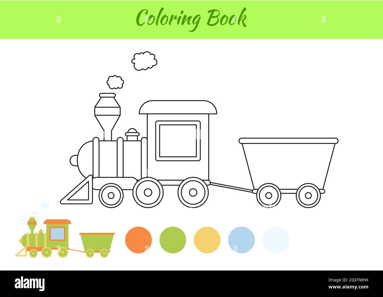 Coloring book train for children printable worksheet educational activity page for preschool years kids and toddlers with transport cartoon colorfu stock vector image art