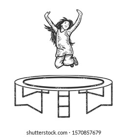 Happy jumping child on trampoline sketch stock illustration