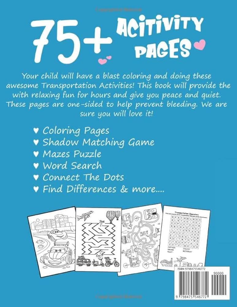 Transportation activity book for kids ages