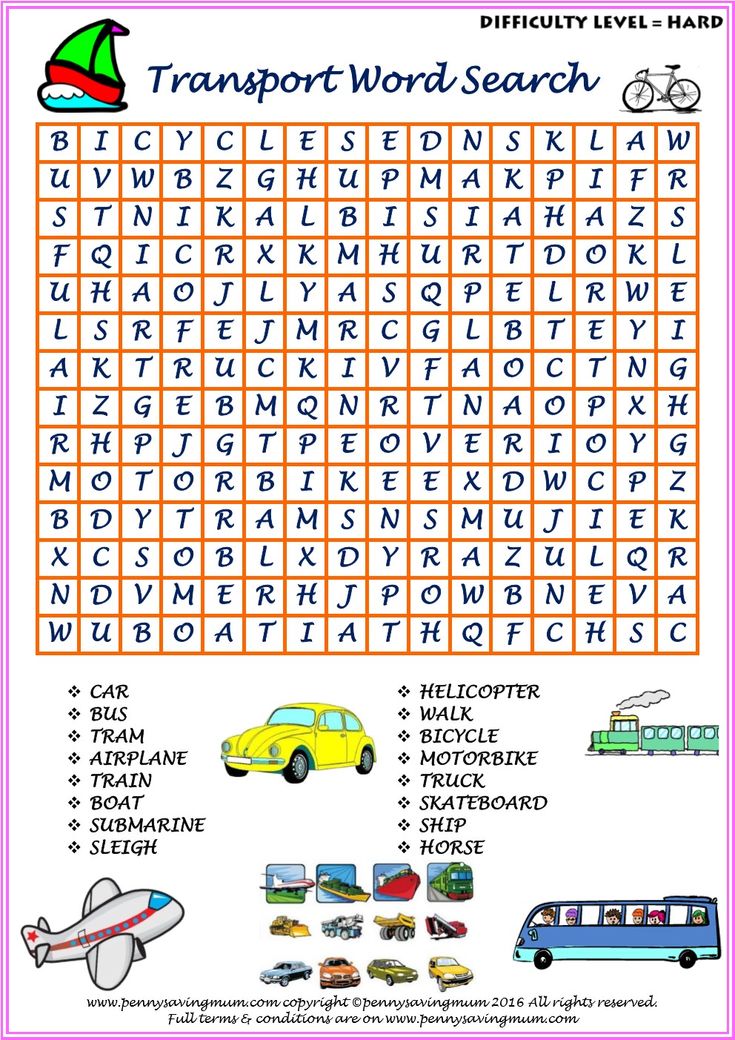 Transport word searches easy and hard versions with answers