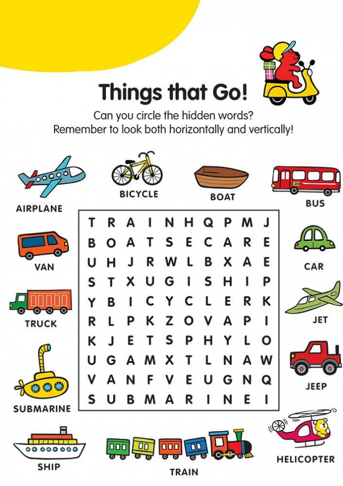 Word search transportation worksheets