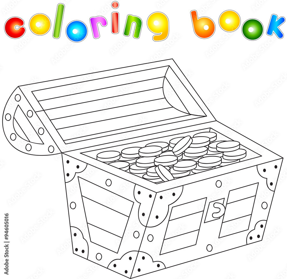Treasure chest coloring book for kids vector