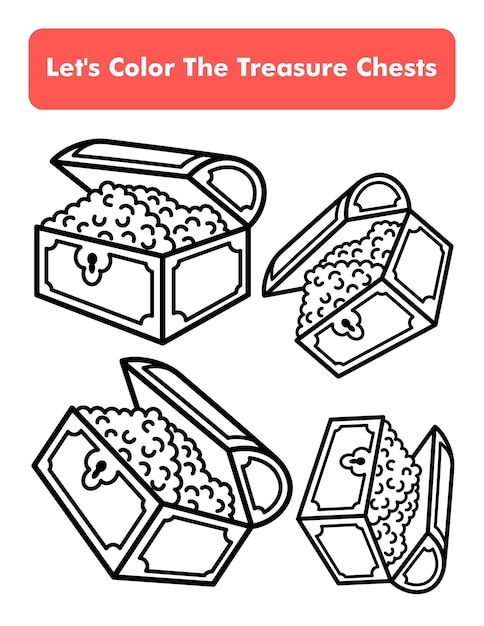 Premium vector treasure chests coloring book page in letter page size children coloring worksheet premium vector element