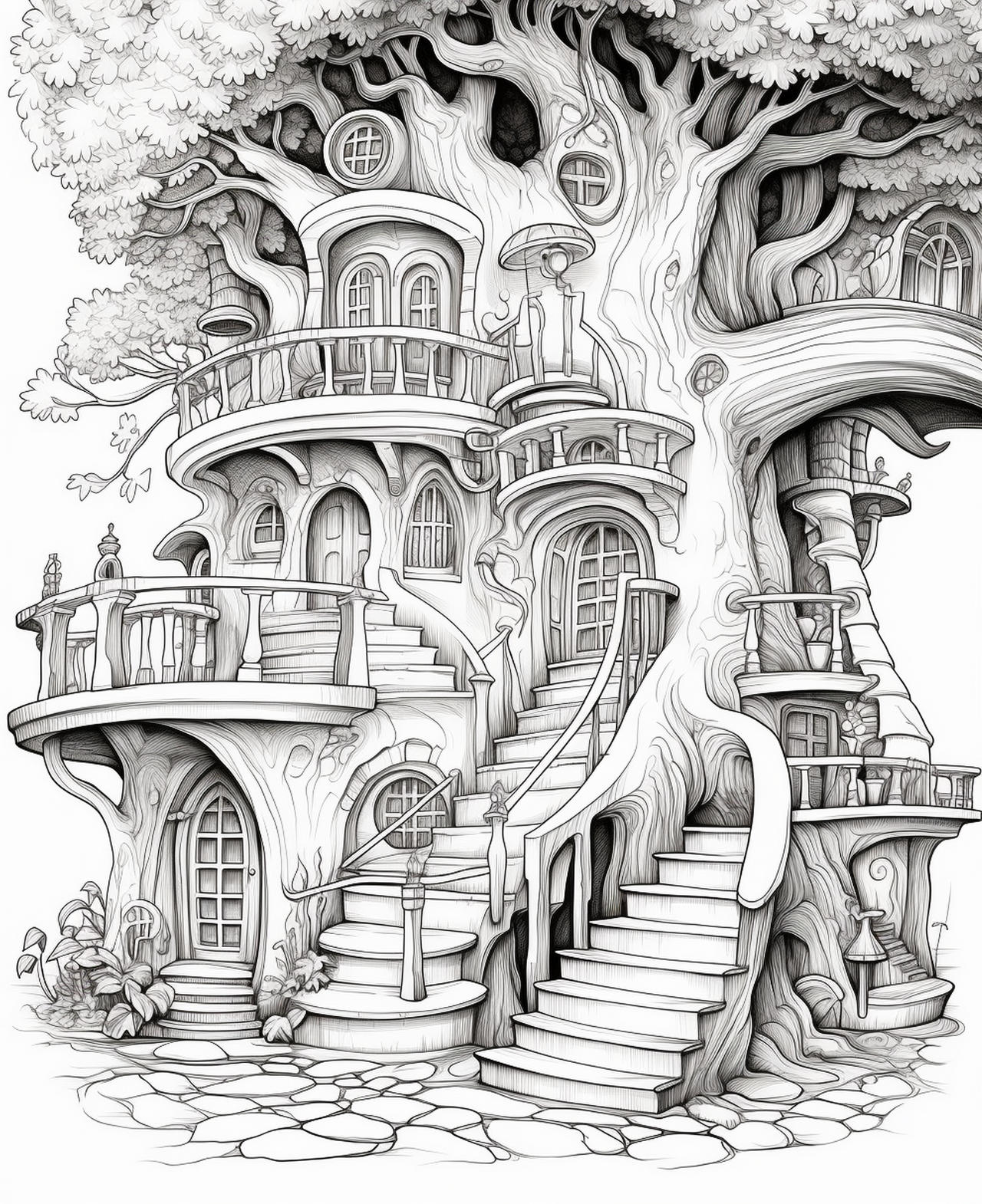 Tree house coloring pages in premium quality by coloringbooksart on