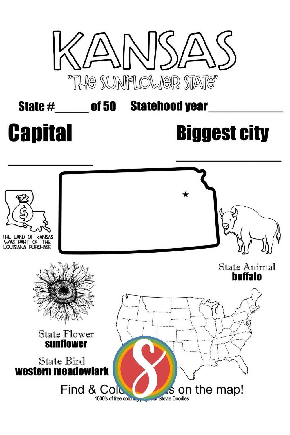Free kansas coloring pages â stevie doodles